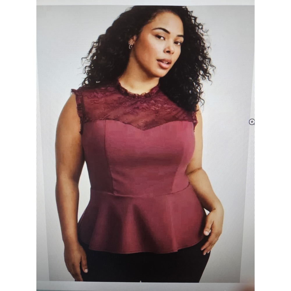 NWT Torrid Bengaline Sassafras Stretchy Top Floral Lace Keyhole Peplum Zip, 3X